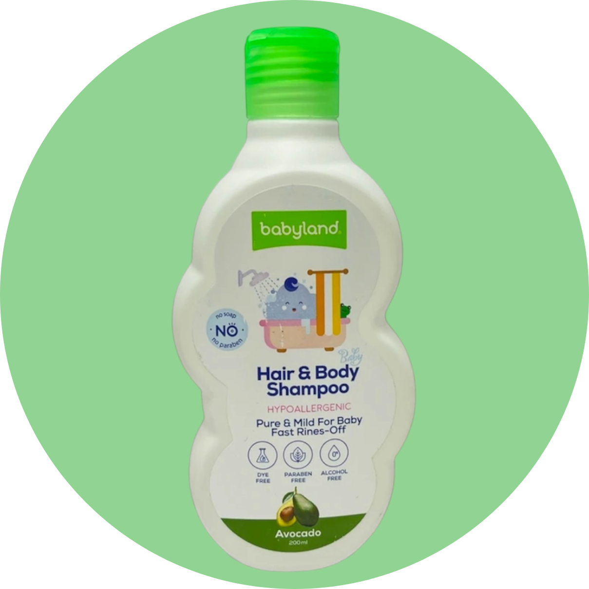 شامپو سر و بدن بیبی لند حاوی عصاره آووکادو 200 میل /Babyland Shampoo and Body Wash with Avocado Extract 200 ml